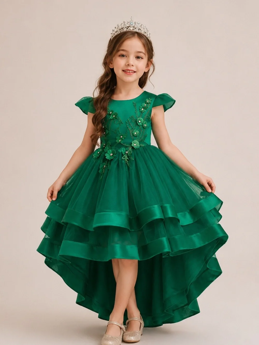 🎉LAST PIECE 🎉 Girls Green Princess Dress Embroidery‎ Lace Ruffle Bowknot Dress